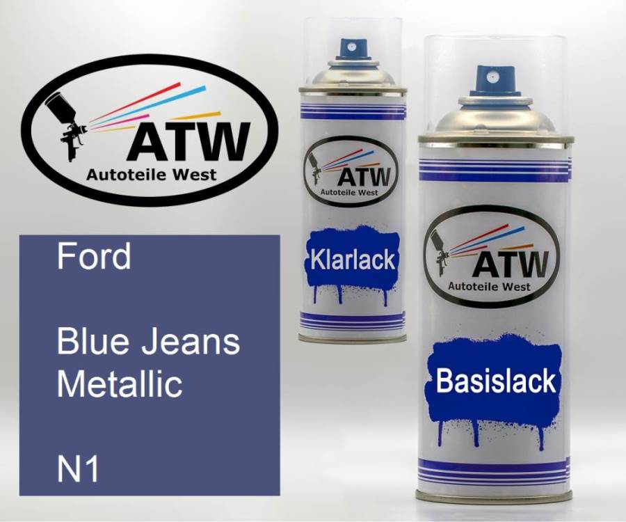 Ford, Blue Jeans Metallic, N1: 400ml Sprühdose + 400ml Klarlack - Set, von ATW Autoteile West.
